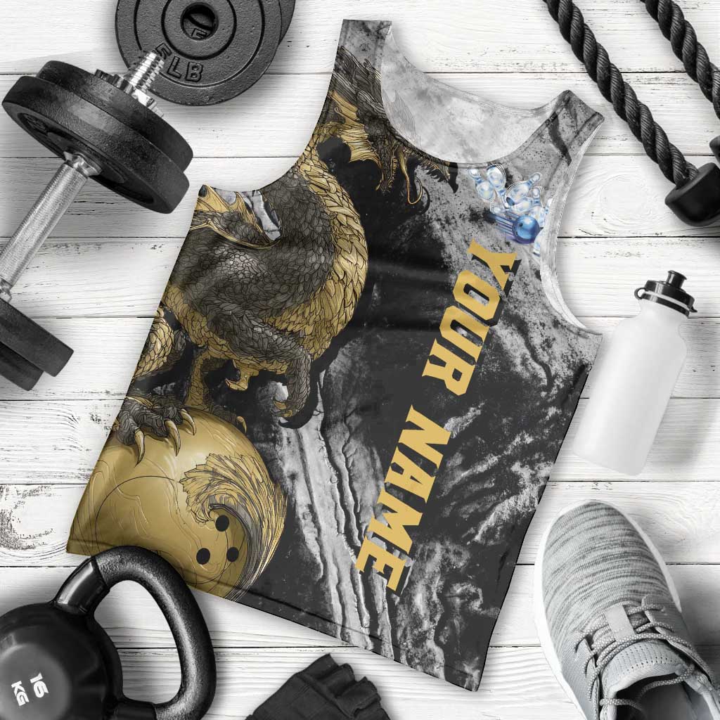 Golden Dragon and Bowling Ball Design Men Tank Top with Marble Stone Texture and Custom Team Name Text - Wonder Print Shop