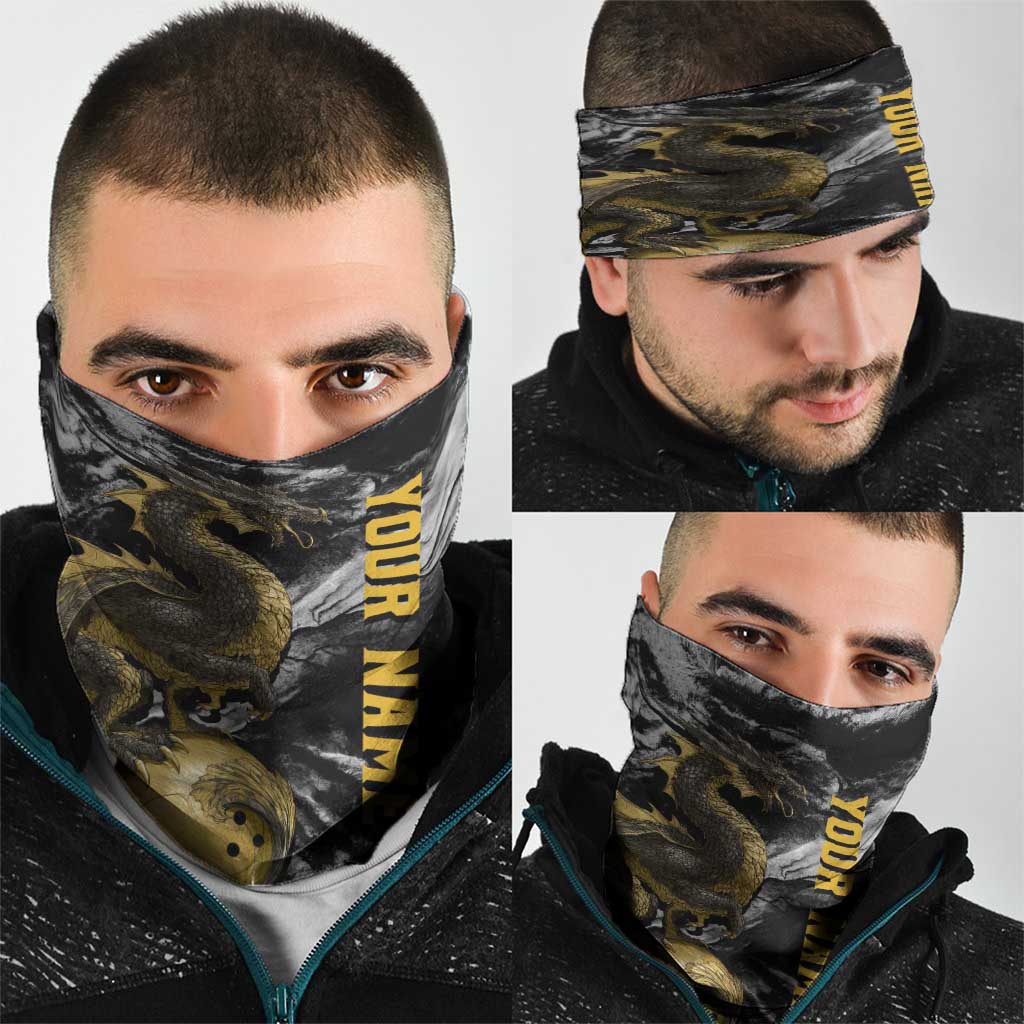 Golden Dragon and Bowling Ball Design Neck Gaiter with Marble Stone Texture TS04