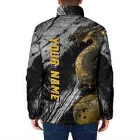Golden Dragon and Bowling Ball Design Padded Jacket with Marble Stone Texture and Custom Team Name Text - Wonder Print Shop