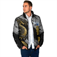 Golden Dragon and Bowling Ball Design Padded Jacket with Marble Stone Texture and Custom Team Name Text - Wonder Print Shop