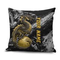 Golden Dragon and Bowling Ball Design Pillow Cover with Marble Stone Texture and Custom Team Name Text - Wonder Print Shop
