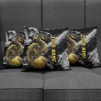 Golden Dragon and Bowling Ball Design Pillow Cover with Marble Stone Texture and Custom Team Name Text - Wonder Print Shop