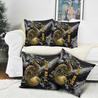 Golden Dragon and Bowling Ball Design Pillow Cover with Marble Stone Texture and Custom Team Name Text - Wonder Print Shop