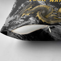 Golden Dragon and Bowling Ball Design Pillow Cover with Marble Stone Texture and Custom Team Name Text - Wonder Print Shop
