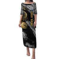 Golden Dragon and Bowling Ball Design Puletasi with Marble Stone Texture and Custom Team Name Text - Wonder Print Shop