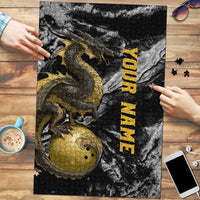 Golden Dragon and Bowling Ball Design Puzzle with Marble Stone Texture and Custom Team Name Text - Wonder Print Shop