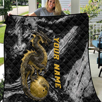Golden Dragon and Bowling Ball Design Quilt with Marble Stone Texture and Custom Team Name Text - Wonder Print Shop