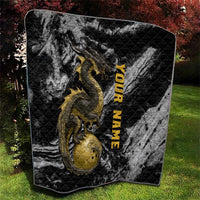 Golden Dragon and Bowling Ball Design Quilt with Marble Stone Texture and Custom Team Name Text - Wonder Print Shop