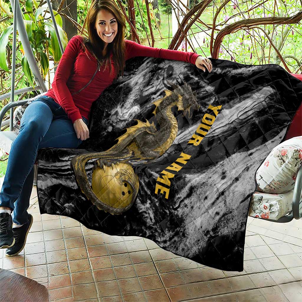 Golden Dragon and Bowling Ball Design Quilt with Marble Stone Texture and Custom Team Name Text - Wonder Print Shop