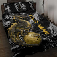 Golden Dragon and Bowling Ball Design Quilt Bed Set with Marble Stone Texture and Custom Team Name Text - Wonder Print Shop
