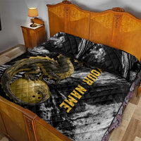 Golden Dragon and Bowling Ball Design Quilt Bed Set with Marble Stone Texture and Custom Team Name Text - Wonder Print Shop