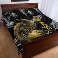 Golden Dragon and Bowling Ball Design Quilt Bed Set with Marble Stone Texture and Custom Team Name Text - Wonder Print Shop