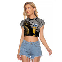 Golden Dragon and Bowling Ball Design Raglan Cropped T Shirt with Marble Stone Texture and Custom Team Name Text - Wonder Print Shop