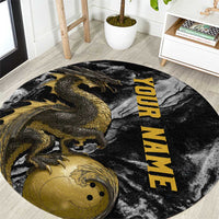Golden Dragon and Bowling Ball Design Round Carpet with Marble Stone Texture and Custom Team Name Text - Wonder Print Shop