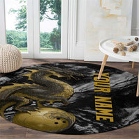 Golden Dragon and Bowling Ball Design Round Carpet with Marble Stone Texture and Custom Team Name Text - Wonder Print Shop