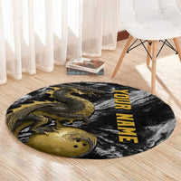 Golden Dragon and Bowling Ball Design Round Carpet with Marble Stone Texture and Custom Team Name Text - Wonder Print Shop