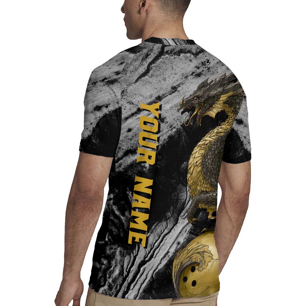 Golden Dragon and Bowling Ball Design Rugby Jersey with Marble Stone Texture and Custom Team Name Text - Wonder Print Shop