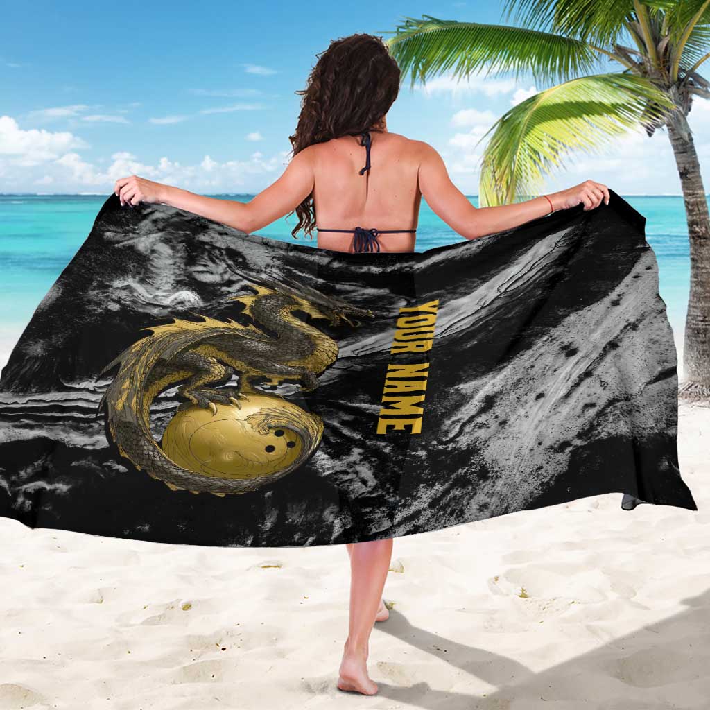 Golden Dragon and Bowling Ball Design Sarong with Marble Stone Texture and Custom Team Name Text - Wonder Print Shop