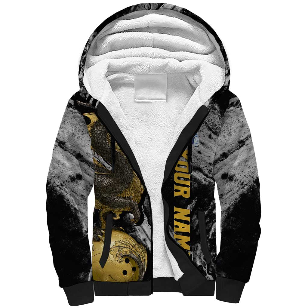 Golden Dragon and Bowling Ball Design Sherpa Hoodie with Marble Stone Texture and Custom Team Name Text - Wonder Print Shop