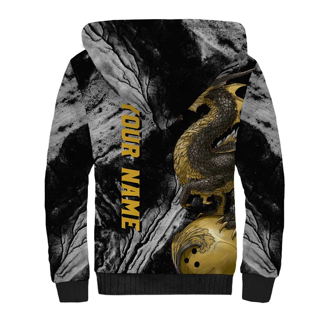 Golden Dragon and Bowling Ball Design Sherpa Hoodie with Marble Stone Texture and Custom Team Name Text - Wonder Print Shop
