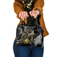 Golden Dragon and Bowling Ball Design Shoulder Handbag with Marble Stone Texture and Custom Team Name Text - Wonder Print Shop