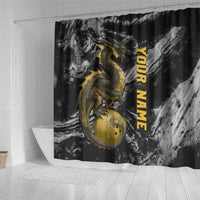 Golden Dragon and Bowling Ball Design Shower Curtain with Marble Stone Texture and Custom Team Name Text - Wonder Print Shop