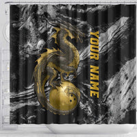 Golden Dragon and Bowling Ball Design Shower Curtain with Marble Stone Texture and Custom Team Name Text - Wonder Print Shop