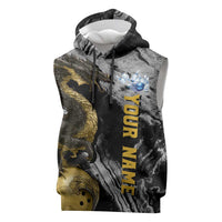 Golden Dragon and Bowling Ball Design Sleeveless Hoodie with Marble Stone Texture and Custom Team Name Text - Wonder Print Shop