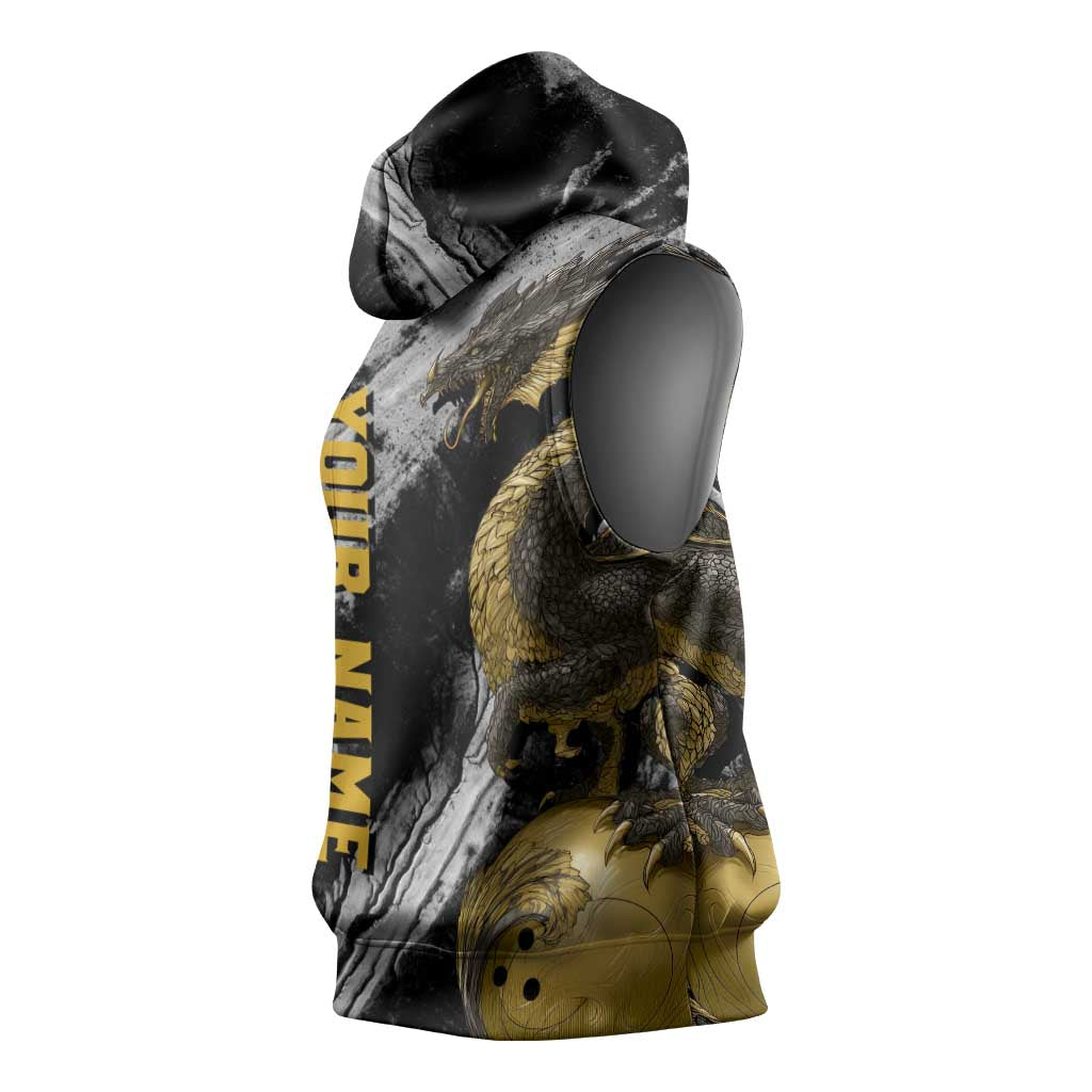 Golden Dragon and Bowling Ball Design Sleeveless Hoodie with Marble Stone Texture and Custom Team Name Text - Wonder Print Shop