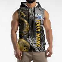 Golden Dragon and Bowling Ball Design Sleeveless Zip Hoodie with Marble Stone Texture and Custom Team Name Text - Wonder Print Shop