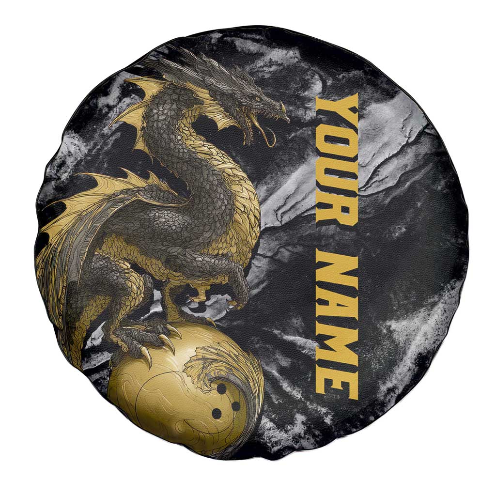 Golden Dragon and Bowling Ball Design Spare Tire Cover with Marble Stone Texture and Custom Team Name Text - Wonder Print Shop