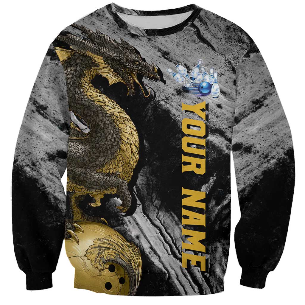 Golden Dragon and Bowling Ball Design Sweatshirt with Marble Stone Texture and Custom Team Name Text - Wonder Print Shop