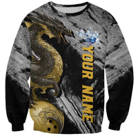 Golden Dragon and Bowling Ball Design Sweatshirt with Marble Stone Texture and Custom Team Name Text - Wonder Print Shop