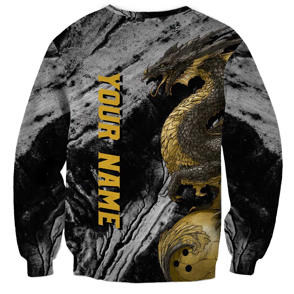Golden Dragon and Bowling Ball Design Sweatshirt with Marble Stone Texture and Custom Team Name Text - Wonder Print Shop