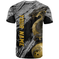 Golden Dragon and Bowling Ball Design T Shirt with Marble Stone Texture and Custom Team Name Text - Wonder Print Shop