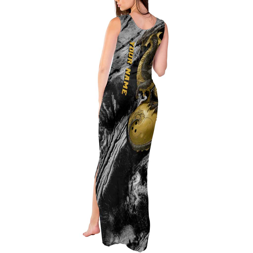 Golden Dragon and Bowling Ball Design Tank Maxi Dress with Marble Stone Texture and Custom Team Name Text - Wonder Print Shop