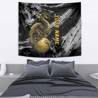Golden Dragon and Bowling Ball Design Tapestry with Marble Stone Texture and Custom Team Name Text - Wonder Print Shop