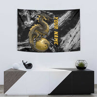 Golden Dragon and Bowling Ball Design Tapestry with Marble Stone Texture and Custom Team Name Text - Wonder Print Shop