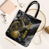 Golden Dragon and Bowling Ball Design Tote Bag with Marble Stone Texture and Custom Team Name Text - Wonder Print Shop