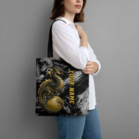 Golden Dragon and Bowling Ball Design Tote Bag with Marble Stone Texture and Custom Team Name Text - Wonder Print Shop