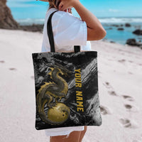 Golden Dragon and Bowling Ball Design Tote Bag with Marble Stone Texture and Custom Team Name Text - Wonder Print Shop