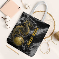 Golden Dragon and Bowling Ball Design Tote Bag with Marble Stone Texture and Custom Team Name Text - Wonder Print Shop