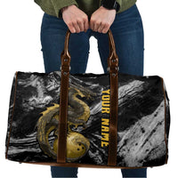 Golden Dragon and Bowling Ball Design Travel Bag with Marble Stone Texture and Custom Team Name Text - Wonder Print Shop