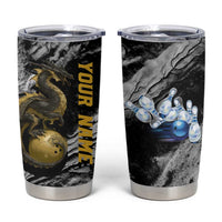 Golden Dragon and Bowling Ball Design Tumbler Cup with Marble Stone Texture and Custom Team Name Text - Wonder Print Shop