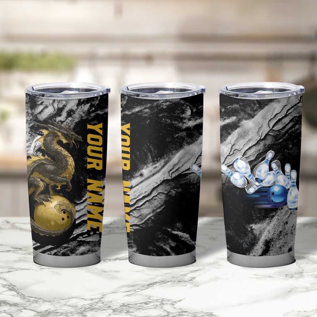 Golden Dragon and Bowling Ball Design Tumbler Cup with Marble Stone Texture and Custom Team Name Text - Wonder Print Shop