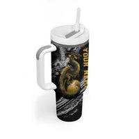 Golden Dragon and Bowling Ball Design Tumbler With Handle with Marble Stone Texture and Custom Team Name Text - Wonder Print Shop
