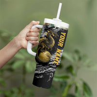 Golden Dragon and Bowling Ball Design Tumbler With Handle with Marble Stone Texture and Custom Team Name Text - Wonder Print Shop