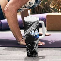 Golden Dragon and Bowling Ball Design Tumbler With Handle with Marble Stone Texture and Custom Team Name Text - Wonder Print Shop