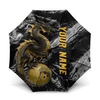 Golden Dragon and Bowling Ball Design Umbrella with Marble Stone Texture and Custom Team Name Text - Wonder Print Shop