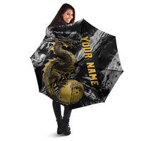 Golden Dragon and Bowling Ball Design Umbrella with Marble Stone Texture and Custom Team Name Text - Wonder Print Shop